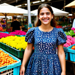 **

"A cheerful young woman, fully clothed in a colorful, modest dress with a floral pattern, standing in a vibrant flower market in Barcelona, Spain. Baskets of flowers surround her. Safe for work, appropriate content, professional photography, perfect anatomy, natural proportions, well-formed hands, proper finger count, family-friendly, bright and sunny day."

**