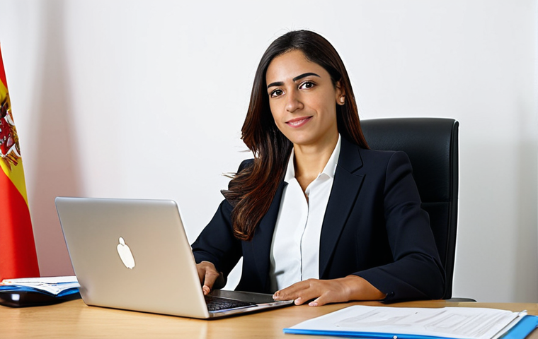 HSK 시험의 실용성 평가 - Business Professional**
"A Hispanic businesswoman in a modern office in Madrid, Spain, wearing a pr...
