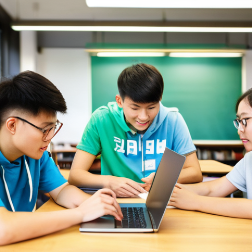 Home 16 HSK 독해 파트 점수 올리기 - **Prompt 1: HSK Study Group Session**
A vibrant, diverse group of young adults, aged 18-25, are ...