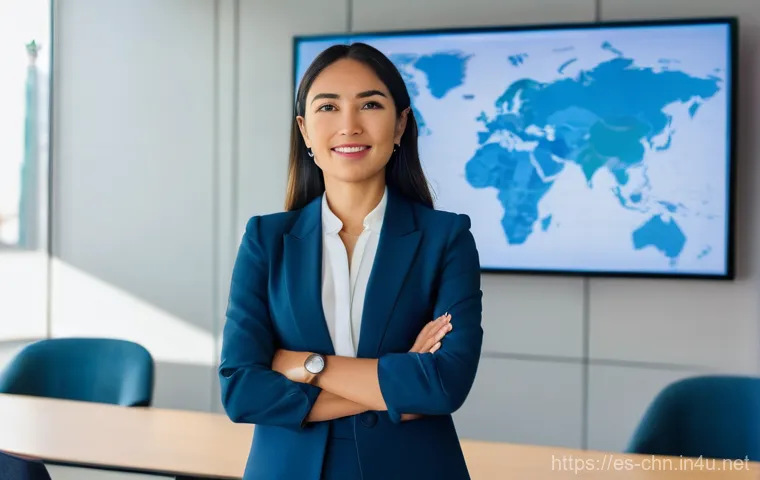 중국어 자격증으로 해외 취업하기 - **Prompt:** A dynamic, successful Hispanic businesswoman in her late 20s to early 30s, dressed in a ...