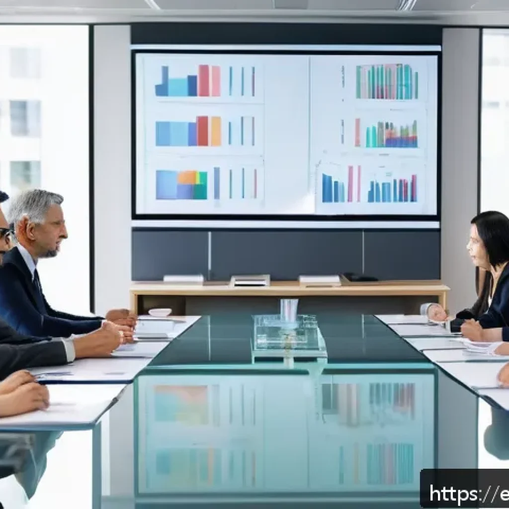 중국어 실무 프로젝트 경험 나누기 - A professional business meeting scene in a modern office setting with a diverse group of Spanish and...